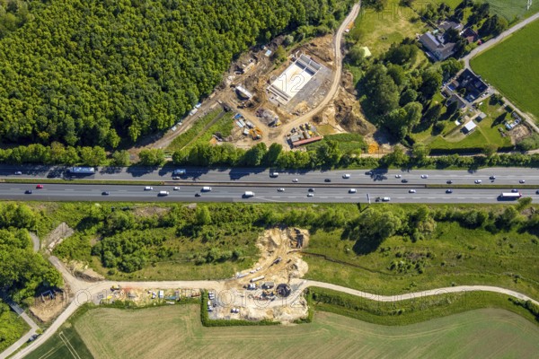 Aerial view, construction site Harpener Bach, Auf dem Sporkel, rainwater overflow basin