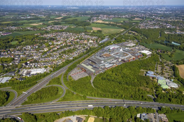 Aerial view, motorway junction Bochum, Ruhr Park shopping centre, Medi Therme, Bochum, Ruhr area,