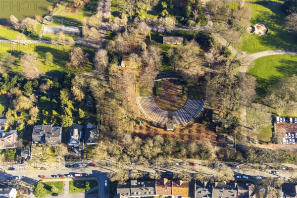 Aerial view, Stadtgarten Wattenscheid, semicircular theatre arena, open-air theatre, Wattenscheid,