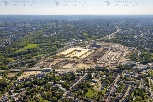 Aerial view, new construction DHL logistics parcel centre, former Opel site, former Opel