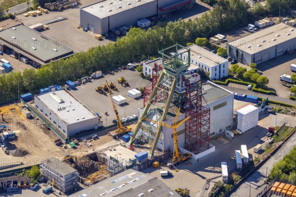 Aerial view, former Robert Müser colliery, winding tower, Werne, Bochum, Ruhr area, North