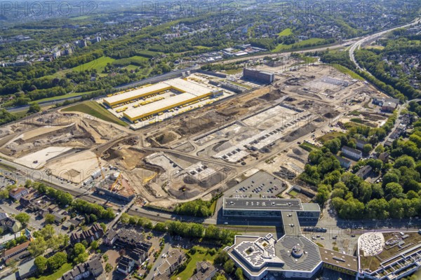 Aerial view, new construction DHL logistics parcel centre, former Opel site, former Opel