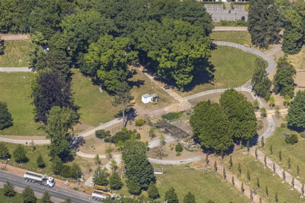 Aerial view, renovation of the park at the memorial, Bochum-Wattenscheid, Ruhr area, North