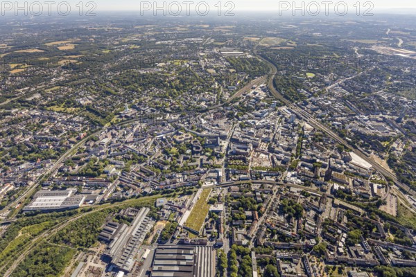Aerial view, overview Bochum city centre from west to east with central station, Westring,