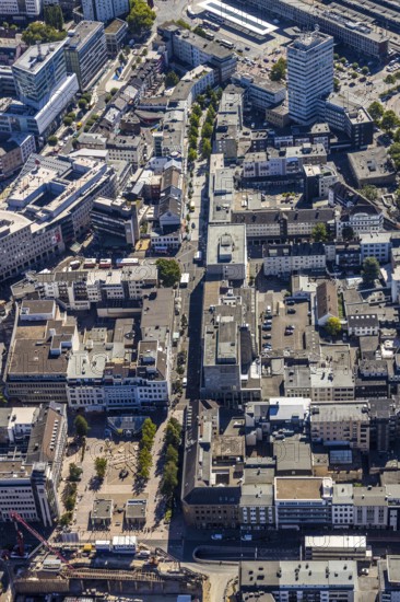 Aerial view, pedestrian zone Huestraße, old justice area, Viktoriastraße, Gleisdreieck, Bochum,