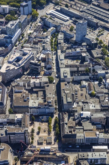 Aerial view, pedestrian zone Huestraße, old justice area, Viktoriastraße, Gleisdreieck, Bochum,