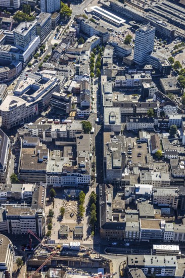 Aerial view, pedestrian zone Huestraße, old justice area, Viktoriastraße, Gleisdreieck, Bochum,