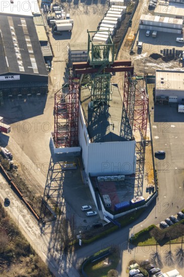 Aerial photograph, former Robert Müser colliery, restoration of winding tower, Werne, Bochum, Ruhr