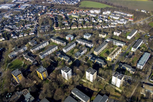 Aerial view, residential area, Bochum North, high-rise buildings Händelstraße, Bochum, Ruhr area,