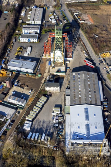 Aerial view, former Robert Müser colliery, winding tower, Werne, Bochum, Ruhr area, North