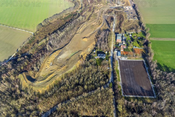 Aerial view, construction site Harpener Bach, football ground SC Werne 02 e.V. - Platz Amalia,