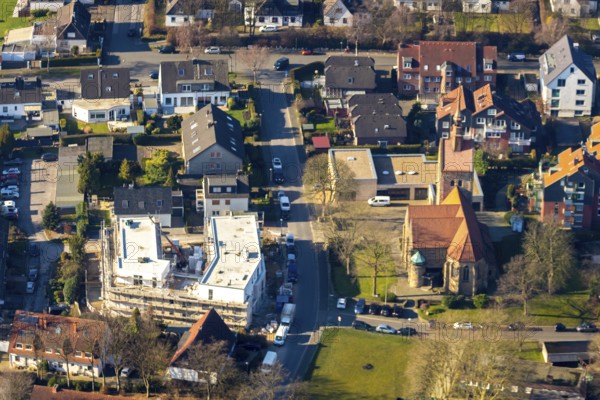 Aerial view, construction site, new residential complex Kattenstraße, for assisted living, Sankt