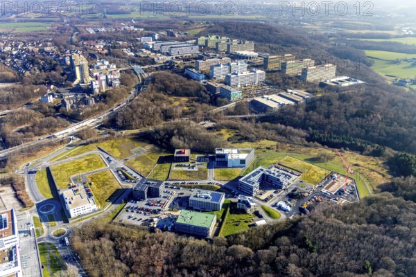 Aerial view, health campus, construction site, Ruhr-Universität Bochum, Querenburg, Bochum, Ruhr