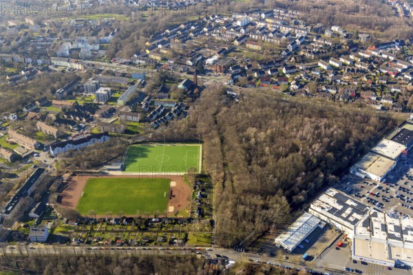 Aerial view, district sports facility north-west, slag heap Hannibal, Phönixberg, Hofstede, Bochum,