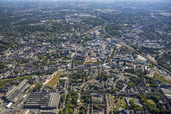 Aerial view, overview Bochum city centre from west to east with central station, Westring,