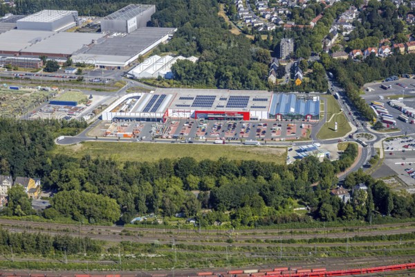 Aerial view, Hagebaumarkt Ziesak, Opel Warehouse Bochum, Langendreer, Bochum, Ruhr area, North