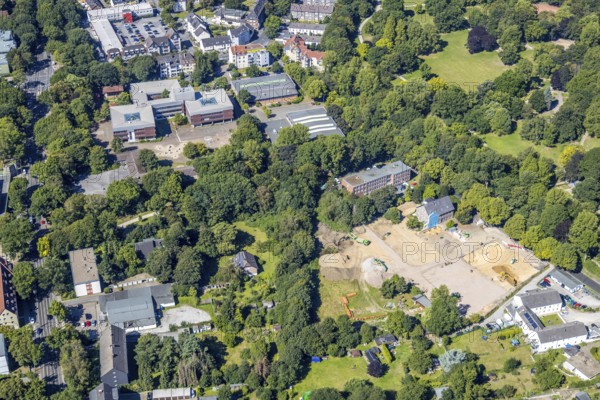 Aerial view, construction area Dördelstraße, police Langendreer, Langendreer, Bochum, Ruhr area,