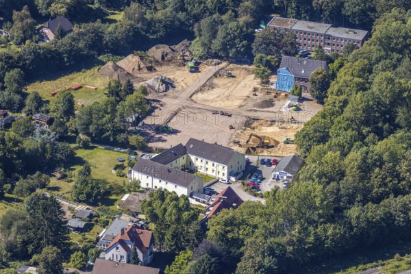 Aerial view, construction area Dördelstraße, police Langendreer, Langendreer, Bochum, Ruhr area,