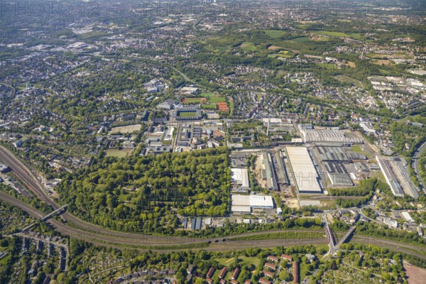 Aerial view, thyssenkrupp Steel Europe AG Bochum plant, Bochum prison, Vonovia Ruhrstadion,