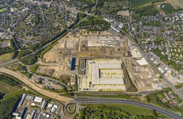 Aerial view, new construction DHL logistics parcel centre, former Opel site, former Opel