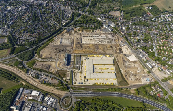 Aerial view, new construction DHL logistics parcel centre, former Opel site, former Opel
