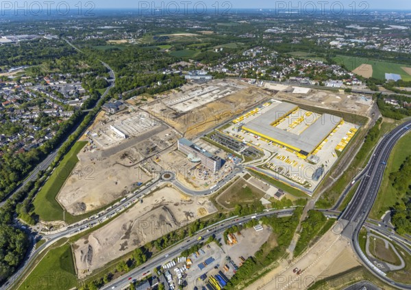 Aerial view, new construction DHL logistics parcel centre, former Opel site, former Opel