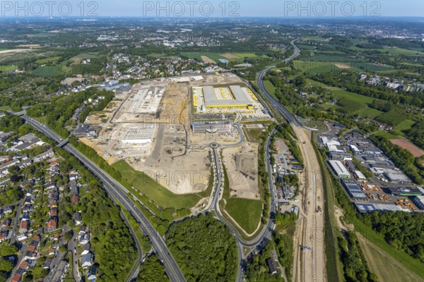 Aerial view, new construction DHL logistics parcel centre, former Opel site, former Opel