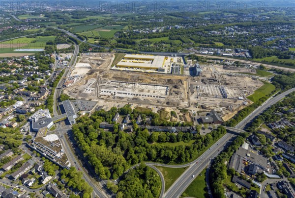 Aerial view, new construction DHL logistics parcel centre, former Opel site, former Opel