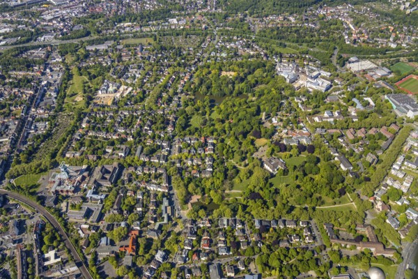 Aerial view, City Park, Zoo and Fossilium Bochum, Bismarck Tower, St. Josef-Hospital - Katholisches