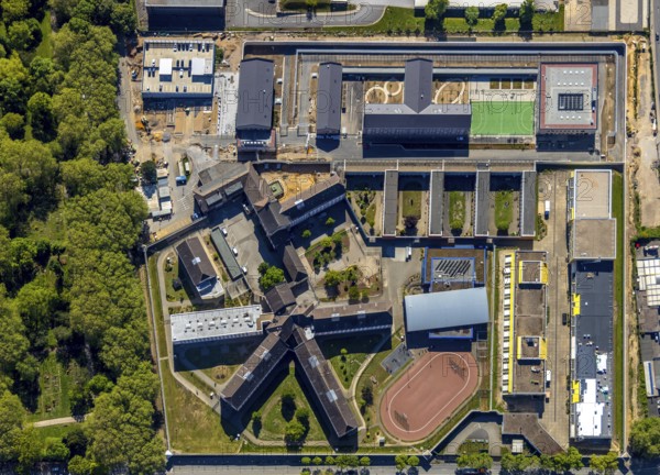 Aerial view, correctional facility Bochum, construction site, Krümmede 3, Bochum, Ruhr area, North