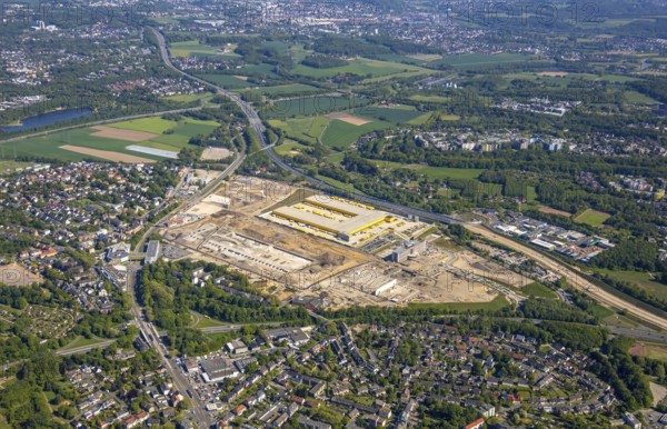 Aerial view, new construction DHL logistics parcel centre, former Opel site, former Opel