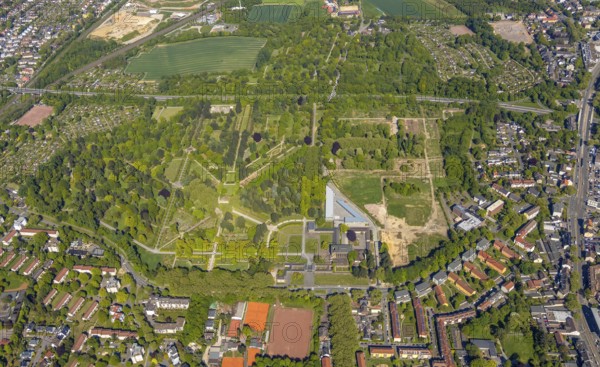 Aerial view, main cemetery, volunteer fire brigade Altenbochum, Bochum, Ruhr area, North