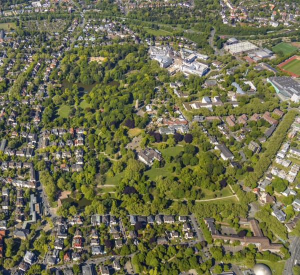 Aerial view, City Park, Zoo and Fossilium Bochum, Bismarck Tower, St. Josef-Hospital - Katholisches