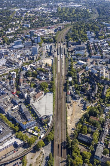 Aerial view, Bermuda triangle, track to central station, track triangle, Bochum, Ruhr area, North