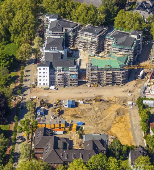 Aerial view, construction site residential quarter Wielandstraße, former RWE administrative