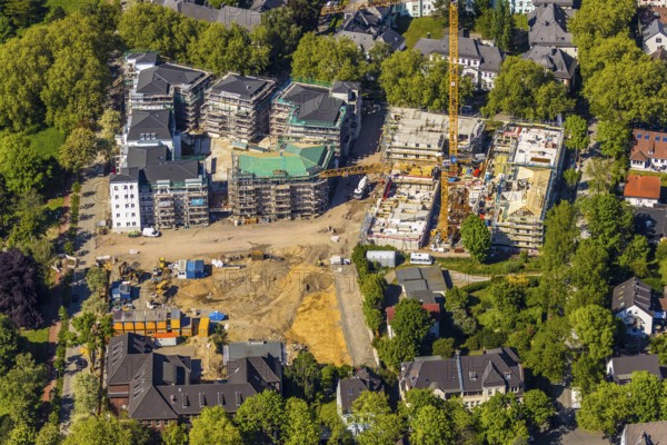 Aerial view, construction site residential quarter Wielandstraße, former RWE administrative