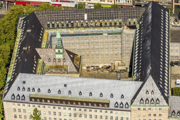Aerial view, renovation of Bochum town hall with carillon, Willy-Brandt-Platz, Bochum, Ruhr area,
