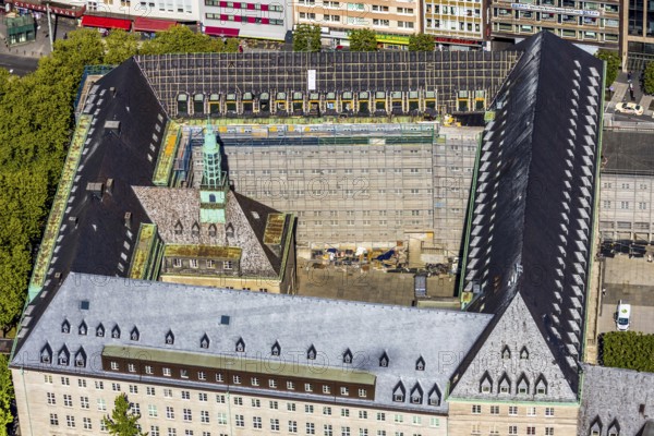 Aerial view, renovation of Bochum town hall with carillon, Willy-Brandt-Platz, Bochum, Ruhr area,