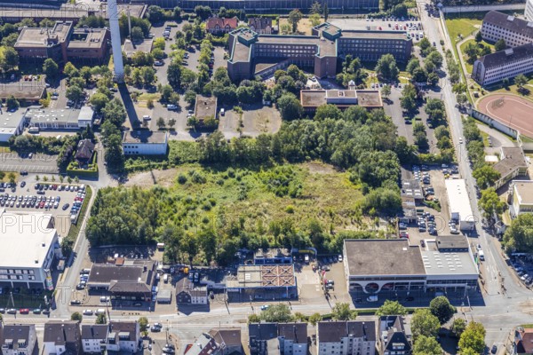 Aerial view, area at Castroper Straße for the planned Green Mosque Ruhr, next to car dealership