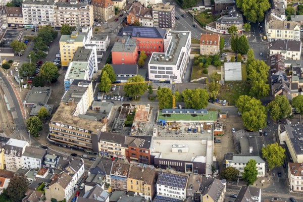 Aerial view, construction site reconstruction REWE Mokanski supermarket, Hochstraße, Wattenscheid,