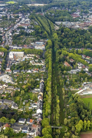Aerial view, Former Rhenish Railway Road, RS1 fast cycle route, residential area with care facility