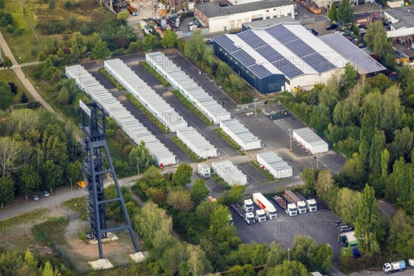 Aerial view, refugee accommodation at the former Holland colliery, Leithe, Bochum, Ruhr area, North