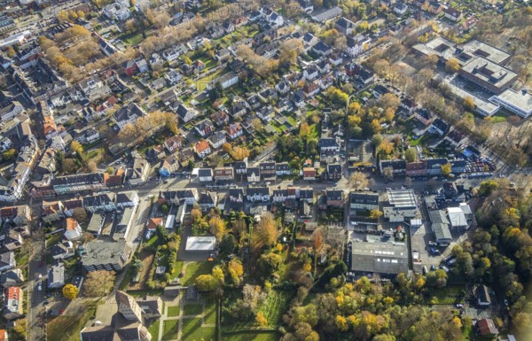 View of residential area Gerthe, Anne-Frank-Realschule, Gerthe, Bochum, Ruhr area, North