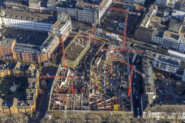 Aerial view, construction site new justice centre Bochum, Viktoriastraße, city centre, Westring,