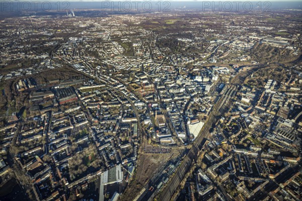 Aerial view, city overview Bochum from west with Gleisdreieck, Kortumstraße, Bermuda triangle,