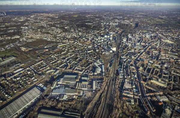 Aerial view, city overview Bochum from west with Gleisdreieck, Kortumstraße, Bermuda triangle,