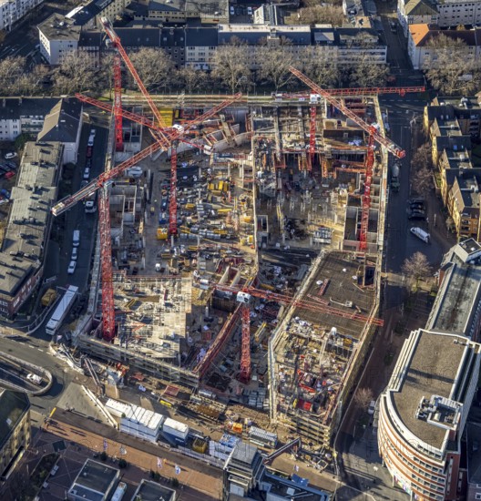 Aerial view, construction site new justice centre Bochum, Viktoriastraße, city centre, Westring,