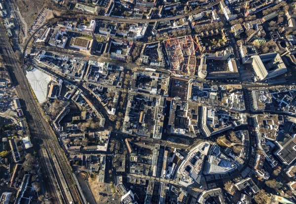 Aerial view, vertical shot city centre with Kortumstraße and new justice centre, Gleisdreieck,