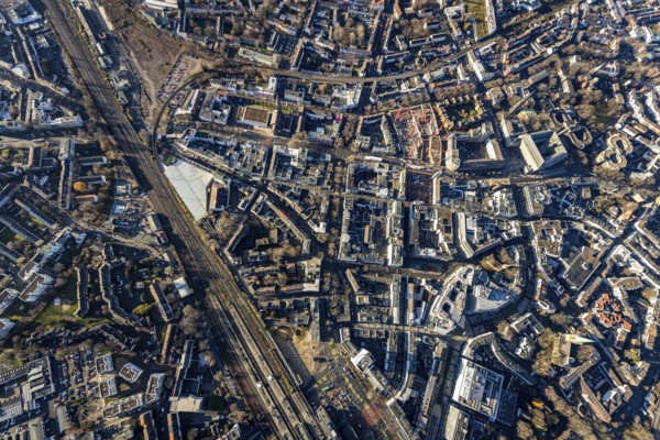 Aerial view, vertical shot city centre with Kortumstraße and new justice centre, Gleisdreieck,