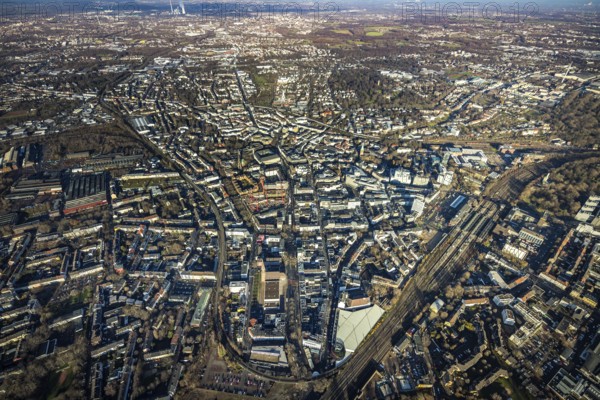 Aerial view, city overview Bochum from west with Gleisdreieck, Kortumstraße, Bermuda triangle,